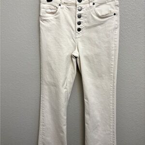 KUT from Cloth Ivory Pocketed Button Up Straight Leg Frayed Hem Pants Size 2